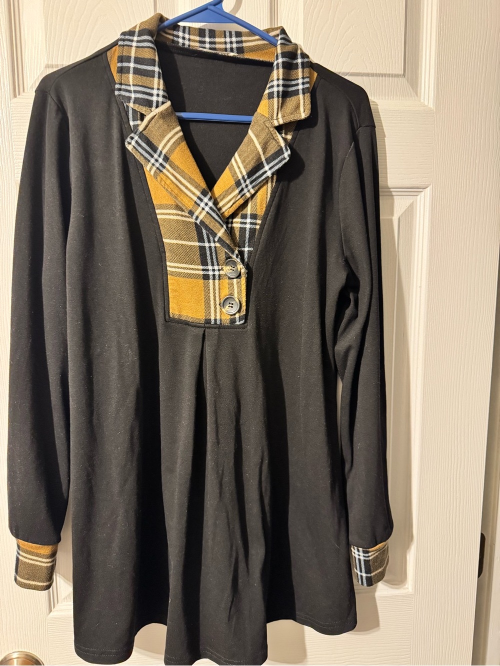 Black Tunic with Mustard Plaid Trim